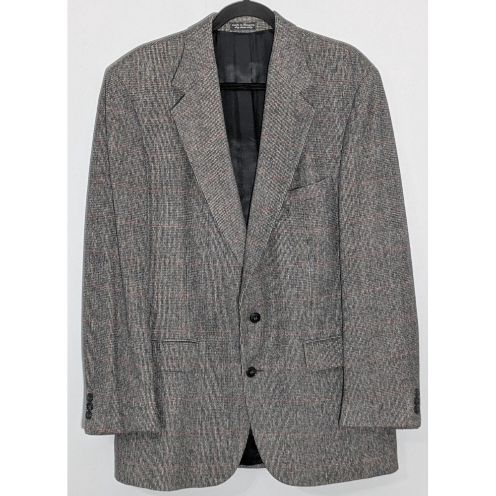 Ron Chereskin Camel Hair Blazer Mens Size 43L Gray Tweed Windowpane Made Hungary